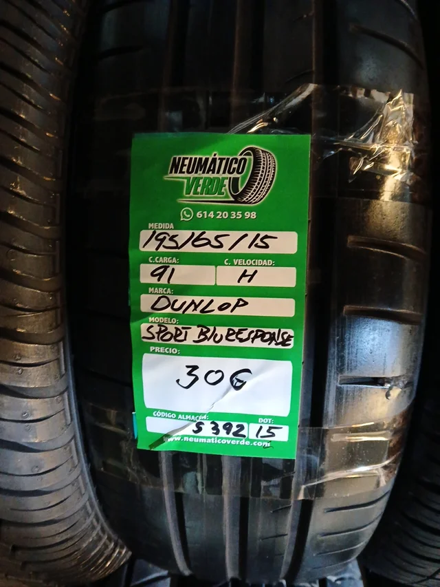 195 65 15 91H DUNLONP SPORT BLURESPONCE